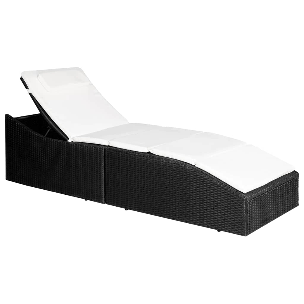 Lettino prendisole sedia a sdraio lettino prendisole letto da giardino mobili da esterno per patio con cuscino resina intrecciata nera 02_0012523