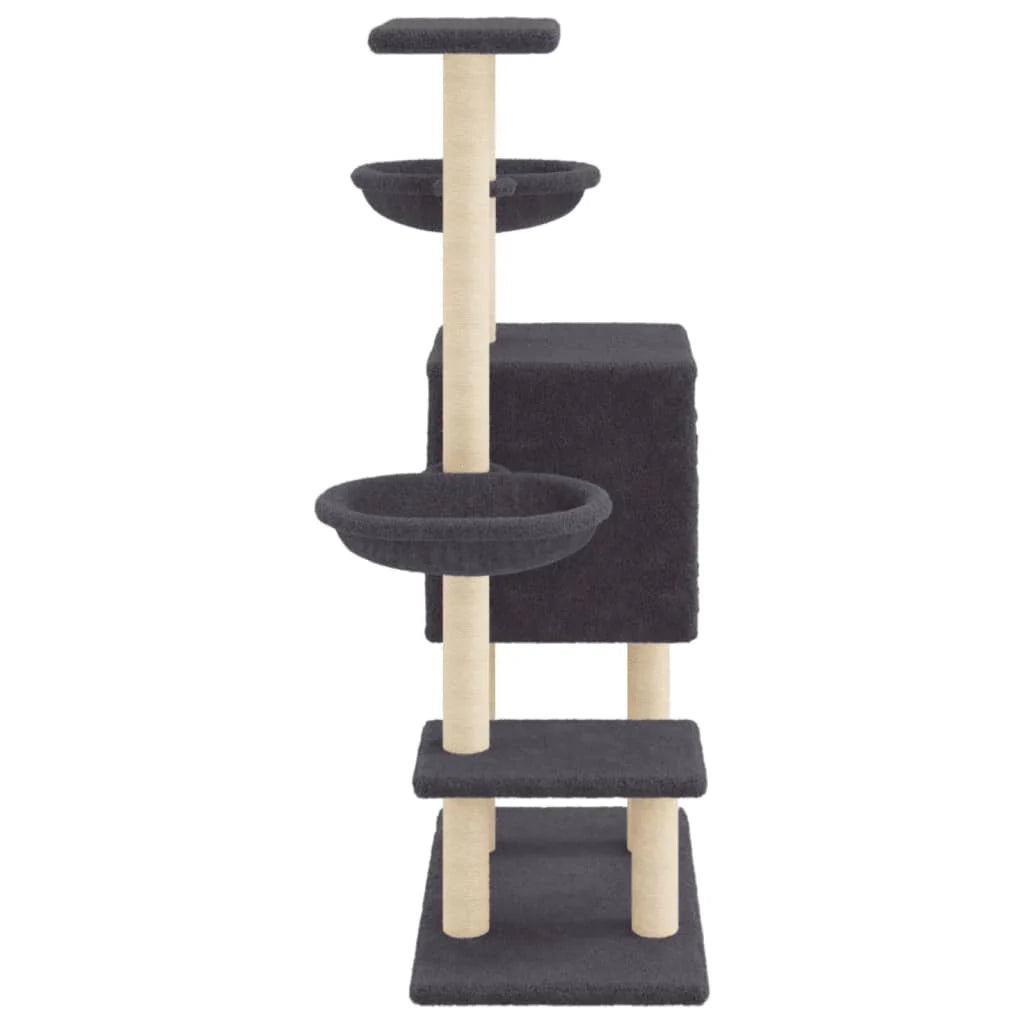 Tiragraffi per gatti torre per arrampicata giocattolo piattaforma per arrampicata con tiragraffi in sisal scuro 117 cm grigio 02_0022647