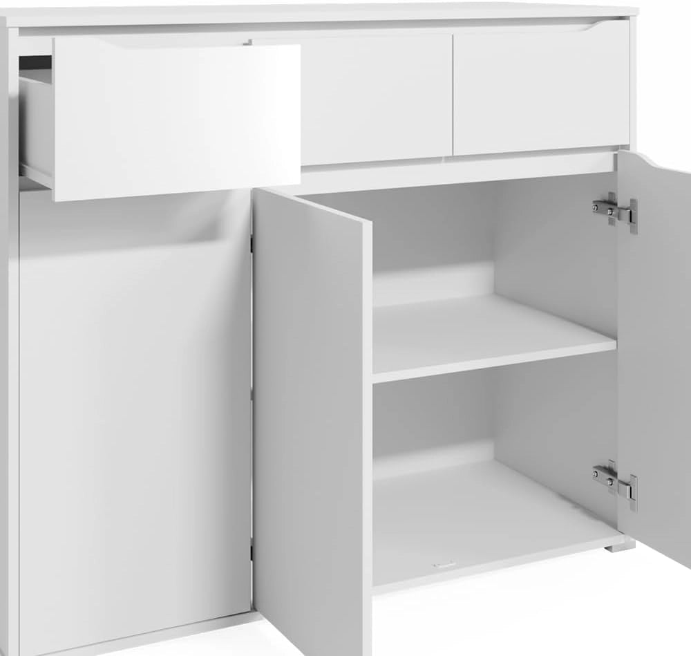 Cassettiera Ruben, Bianco, 48 x 101.6 cm con cassetti, per riporre abiti e oggetti di uso quotidiano