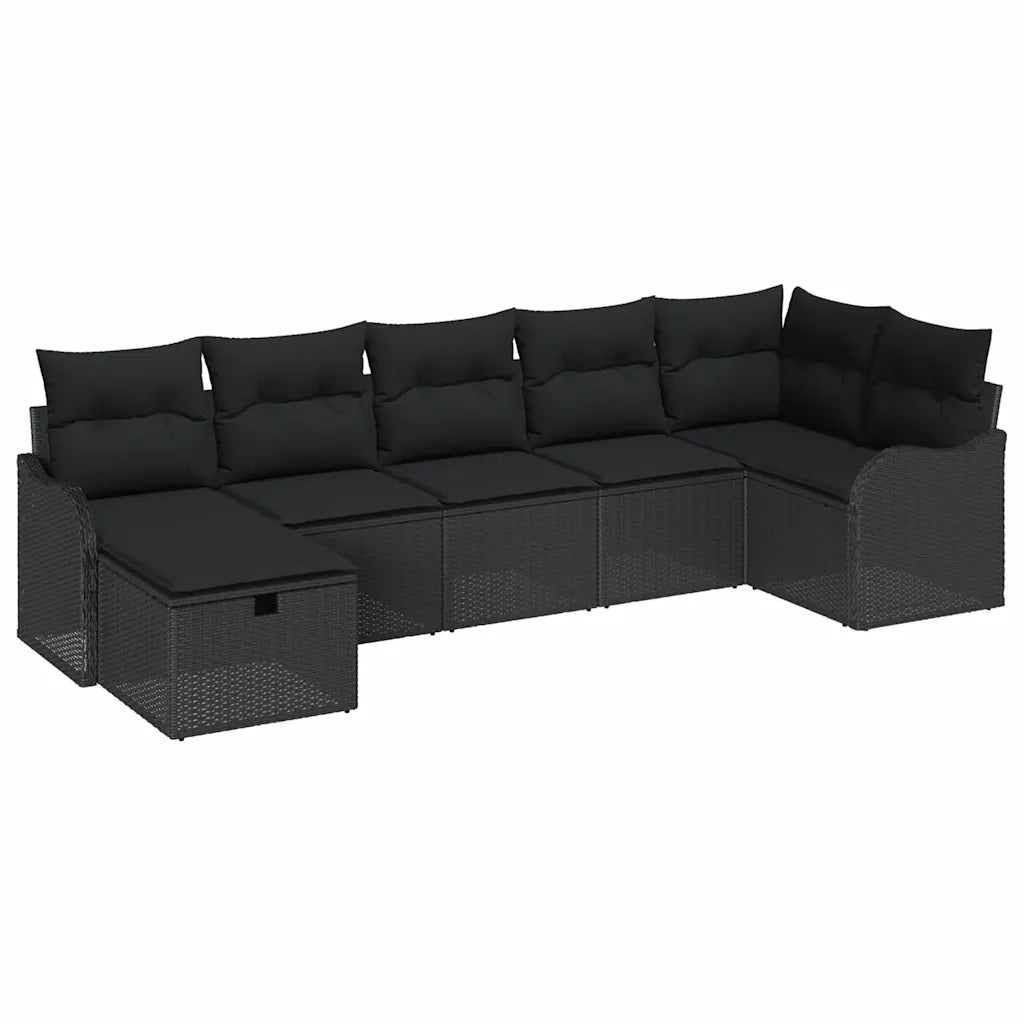 Set Divano da Giardino con cuscino 7 pcs Nero Poly Rattan 3360334