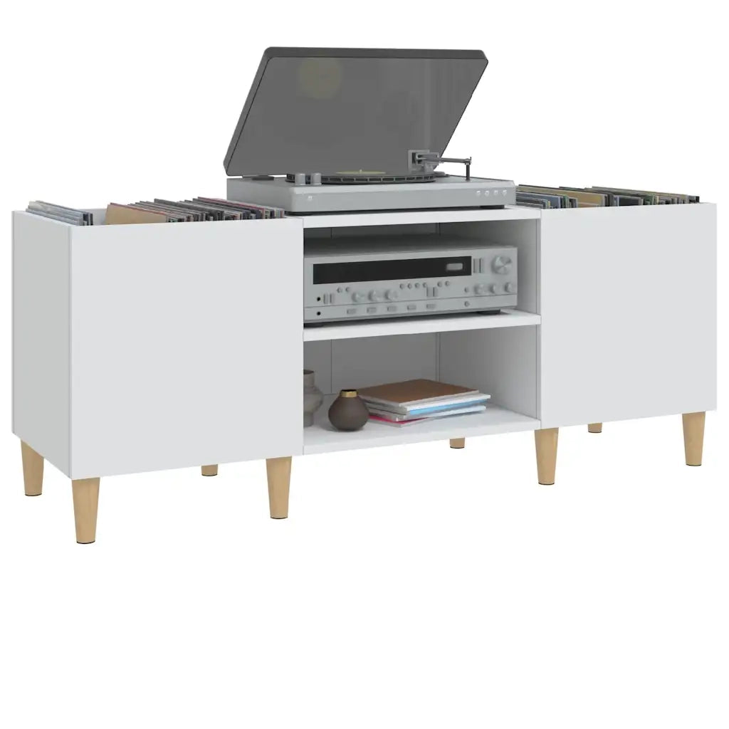 Mobiletto Porta Dischi Bianco 121x38x48 cm Legno Massello 831925