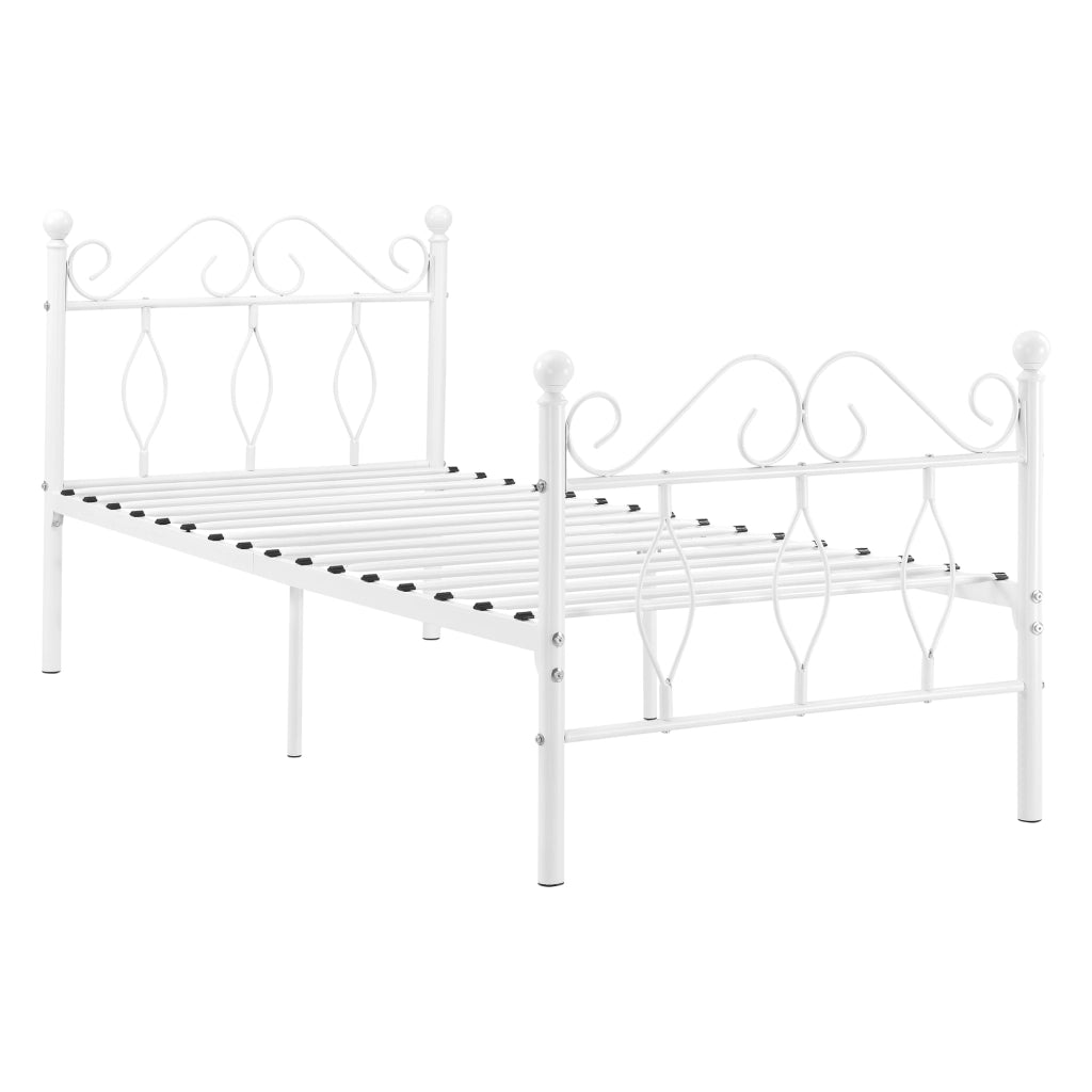 Struttura Letto Singolo in Metallo con Testiera e Pediera in Stile Romantico/Classico 90 x 200 cm Letto 1 Piazza - Bianco