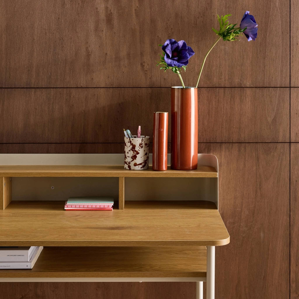 Scrivania in metallo e legno con 3 vani, beige