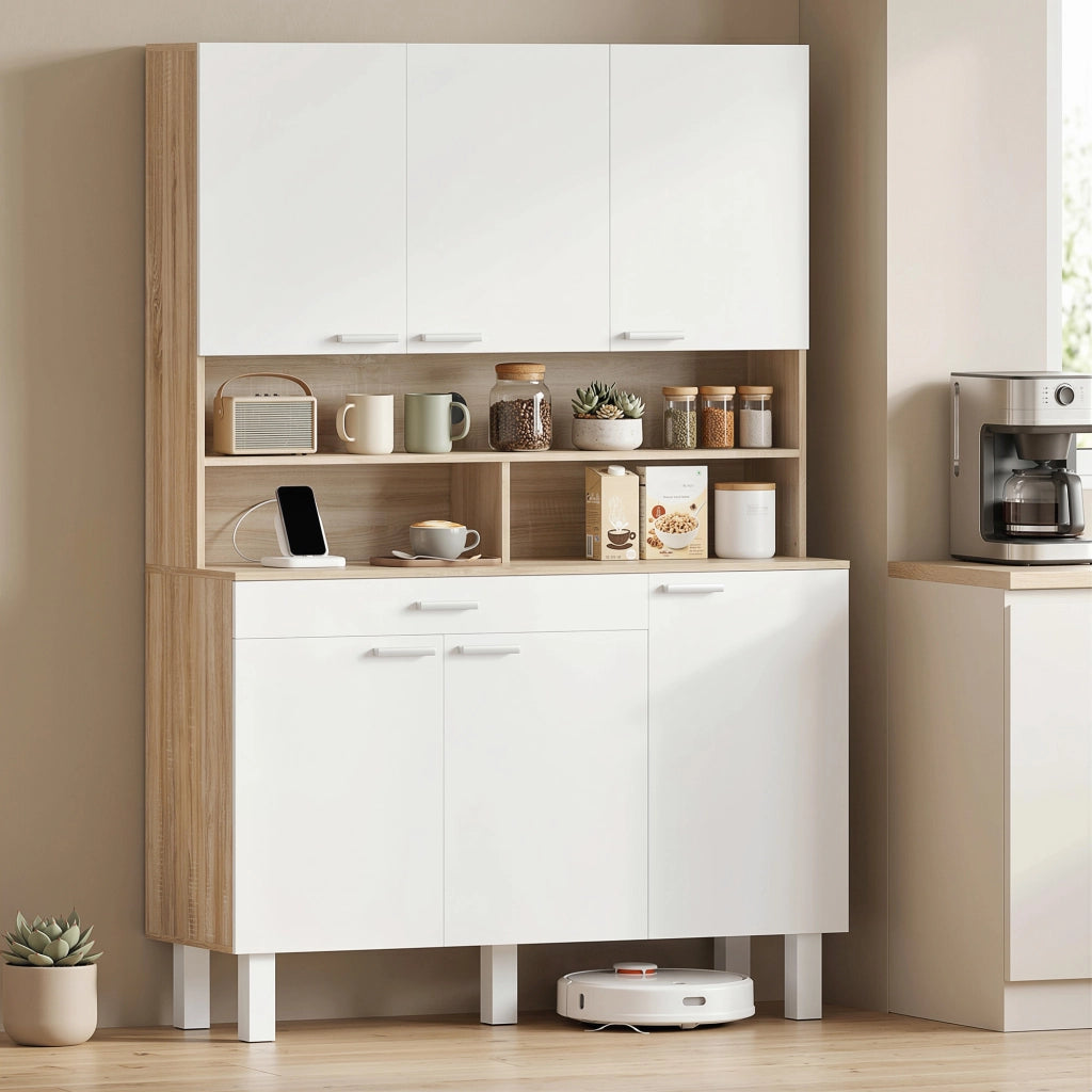 Buffet Cucina ¨C zephmum ¨C Bianco e Legno Naturale 120x40x175