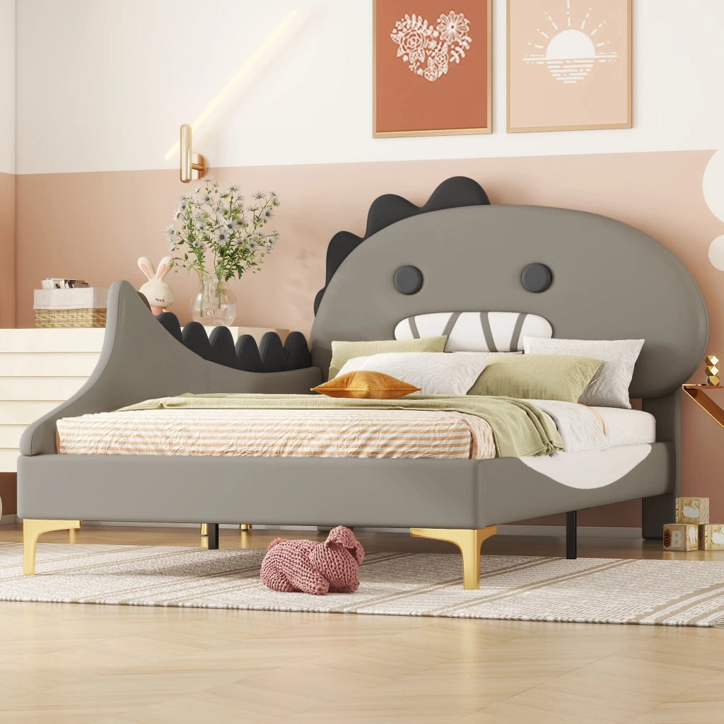 Letto basso per bambini dinosauri in PU grigio 90x200 cm
