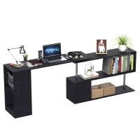 Scrivania Angolare Salvaspazio con Ripiano a S, Scrivania Moderna in Legno, 140x120x78 cm, Nero