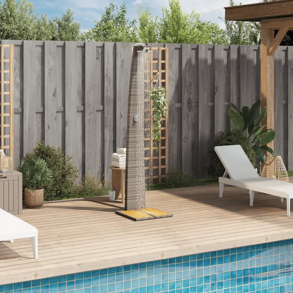 Doccia da Esterno Grigia 55x60x224 cm Polyrattan e Legno Acacia CFW9580001