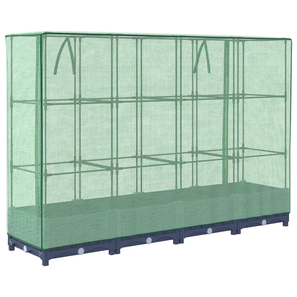 Fioriere | Cassetta per fiori | Letto rialzato con copertura per serra effetto rattan 160x40x123 cm