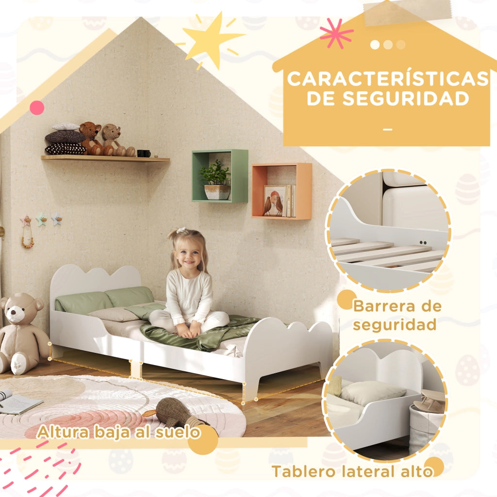 Letto Singolo per Bambini con Barandilla ¨C Zephmum ¨C Bianco 140x70 cm