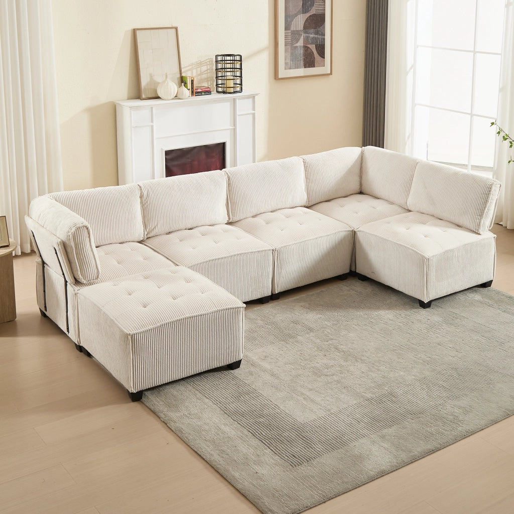 SOFA MODULARE 6 POSTI 308 cm Corda Beige convertibile in letto