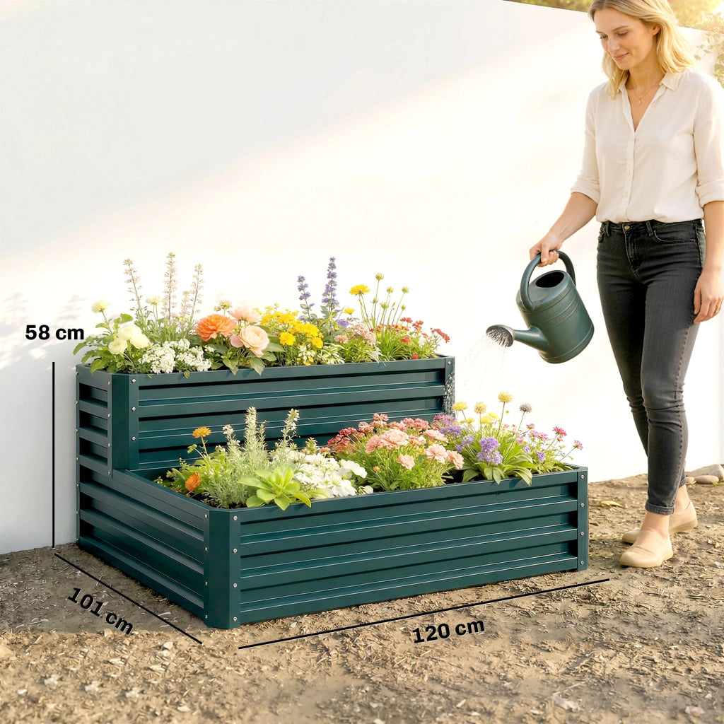 Letto da giardino a due livelli per orto ¨C zephmum ¨C verde 120x101x58 cm