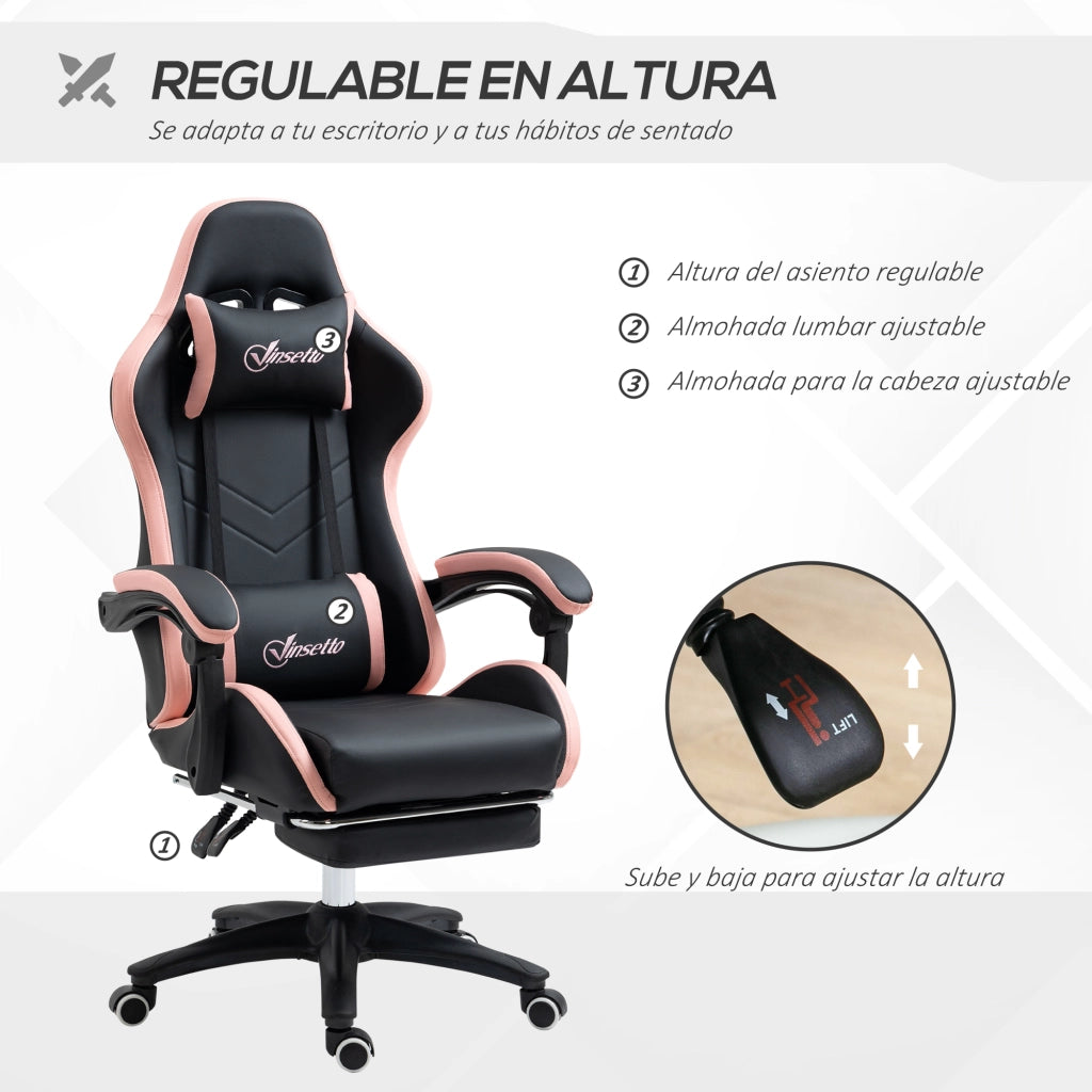 Sedia da Gaming Reclinabile ¨C zephmum ¨C Nero e Rosa, Struttura Metallo, 65x65x121-129 cm