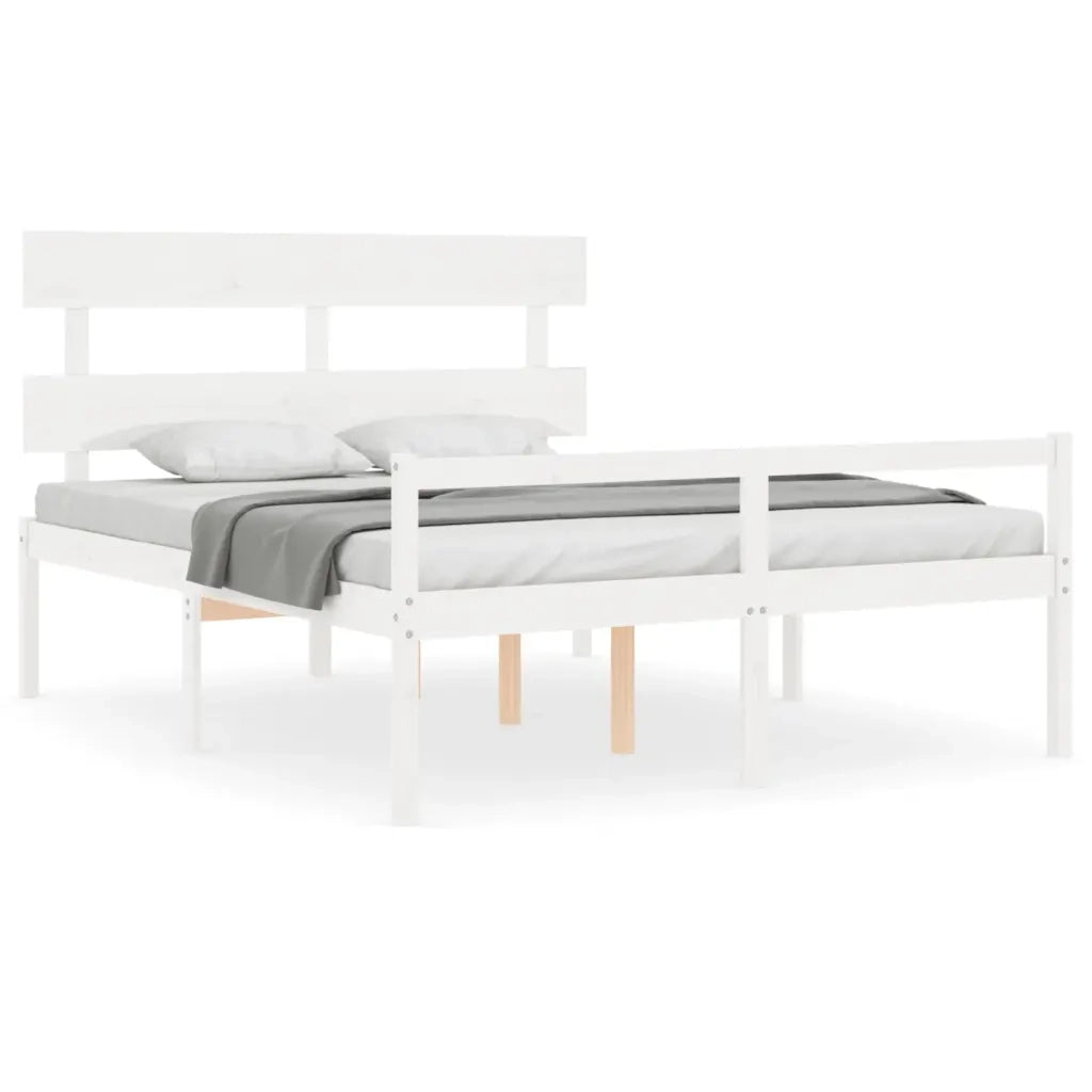 Letto matrimoniale | Letto per adulti | Letto per Anziani con Testiera Bianco 160x200 cm Legno Massello
