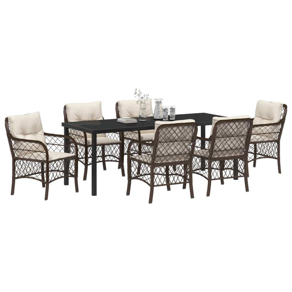 Set da Pranzo da Giardino con Cuscini Marrone Polyrattan