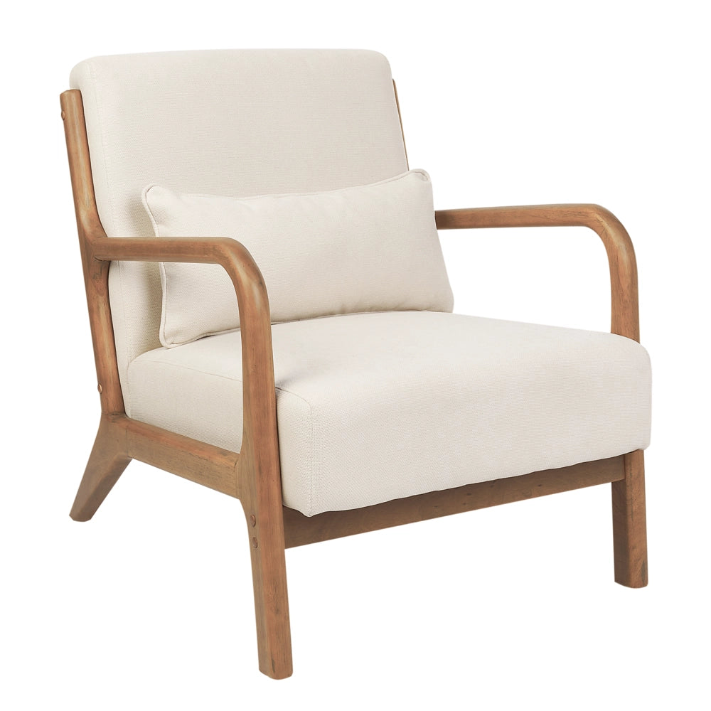 Poltrona in tessuto beige chiaro Gambe in legno con braccioli e cuscino Soggiorno classico tradizionale