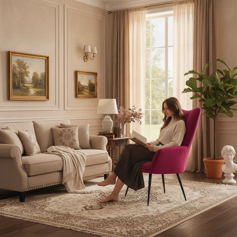 Reclining Armchair, Wine Red Velvet