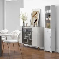 Mobiletto a Colonna Bagno Salvaspazio in MDF Bianco, Armadietto Bagno Multifunzione per Camera con 3 Ripiani 34x24x170cm