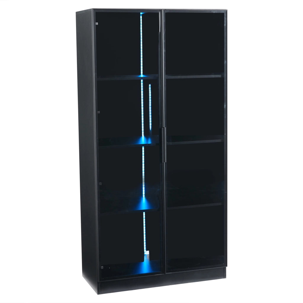 Libreria Vetrina con LED ¨C MINIMAL ¨C Legno, 2 Ante, Ripiani Regolabili, 80x40x160