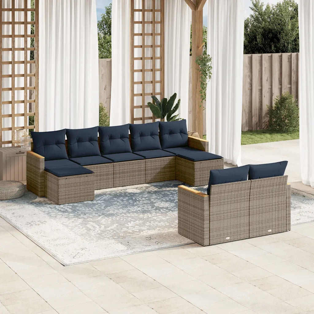 Set Divani da Giardino 9 pz con Cuscini Grigio in Polyrattan 3226404