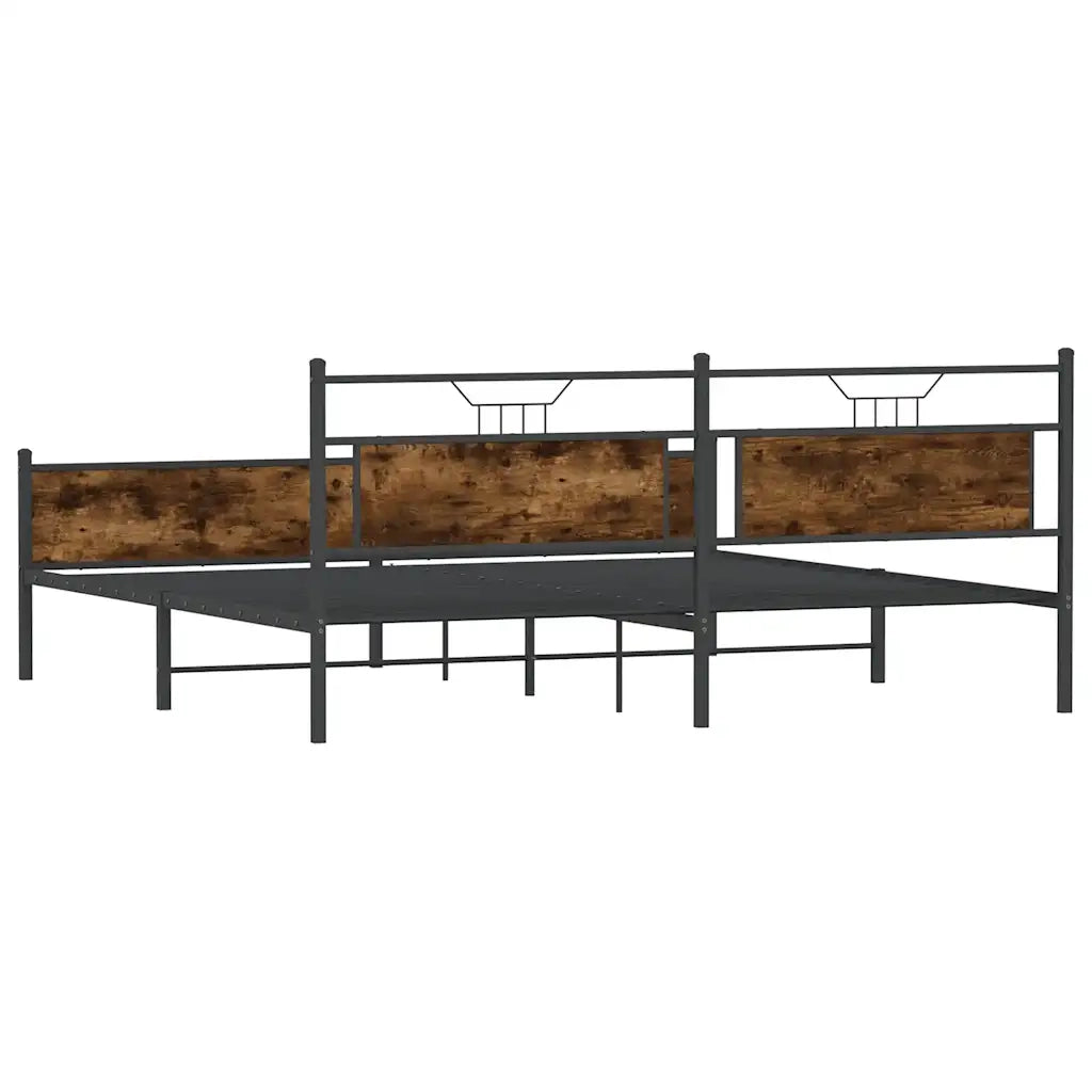 Letto matrimoniale | Letto per adulti | Giroletto senza Materaso in Metallo Rovere Fumo 193x201 cm