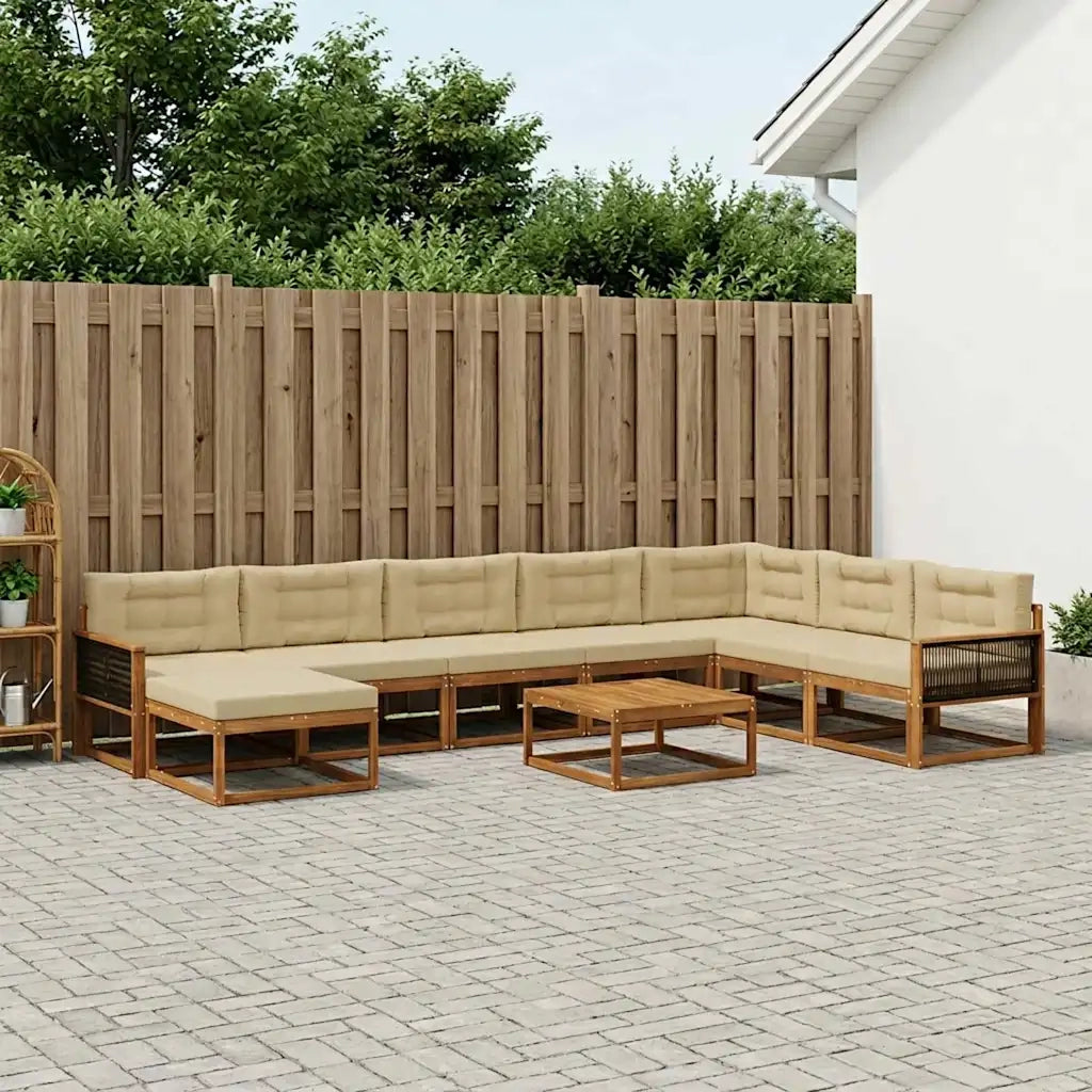 Set di divani da esterno con cuscino 9 pcs Naturale e Beige
