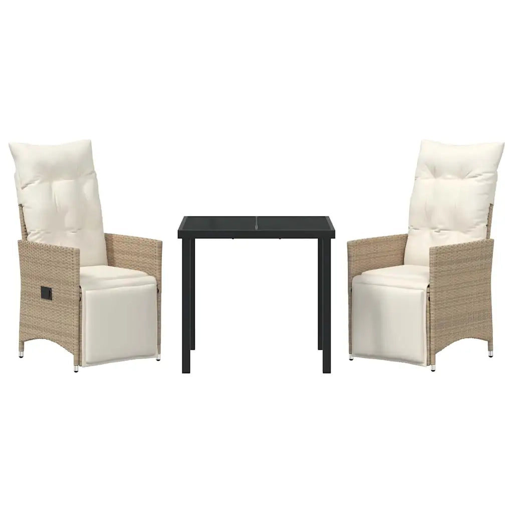 Set da Pranzo per Giardino con cuscino 3 pcs Beige polyrattan 3379583