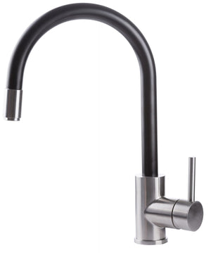 Rubinetto Cucina Miscelatore Monocomando Lavello Canna Tonda Girevole in Acciaio Inox Nero