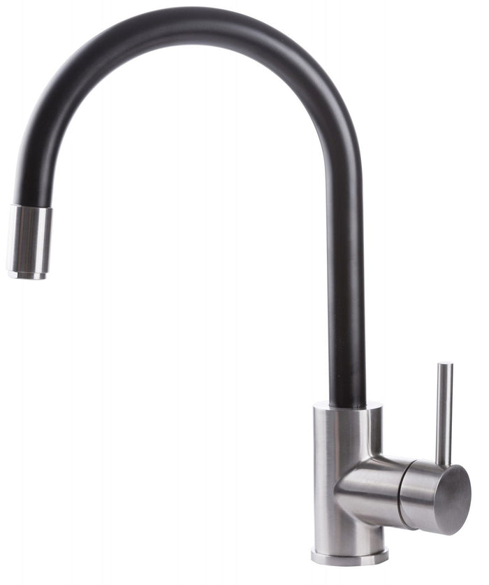 Rubinetto Cucina Miscelatore Monocomando Lavello Canna Tonda Girevole in Acciaio Inox Nero