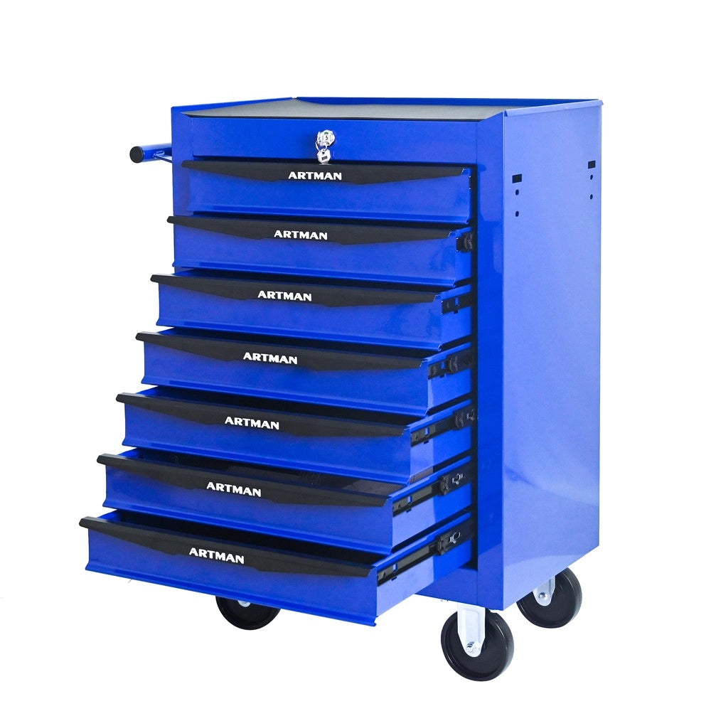 Cassettiera Porta Utensili su Ruote ¨C MINIMAL ¨C 7 Cassetti, Acciaio, Nero e Blu