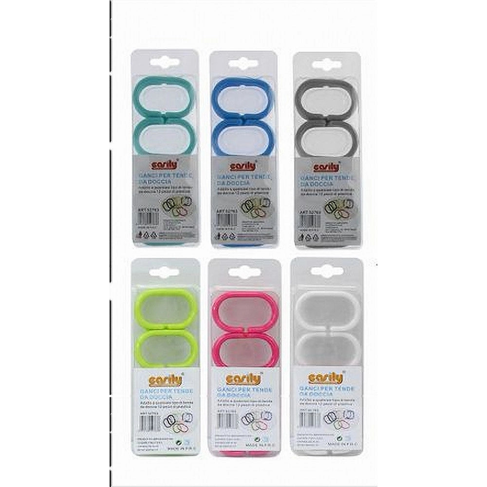 Trade Shop - Set 12 Pz Anelli Gancio Per Tenda Da Doccia Box Bagno Colorati In Plastica 52763 -
