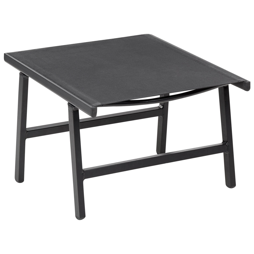 Sedia da giardino Sedile in textilene nero Schienale in metallo con poggiapiedi Design moderno per esterni