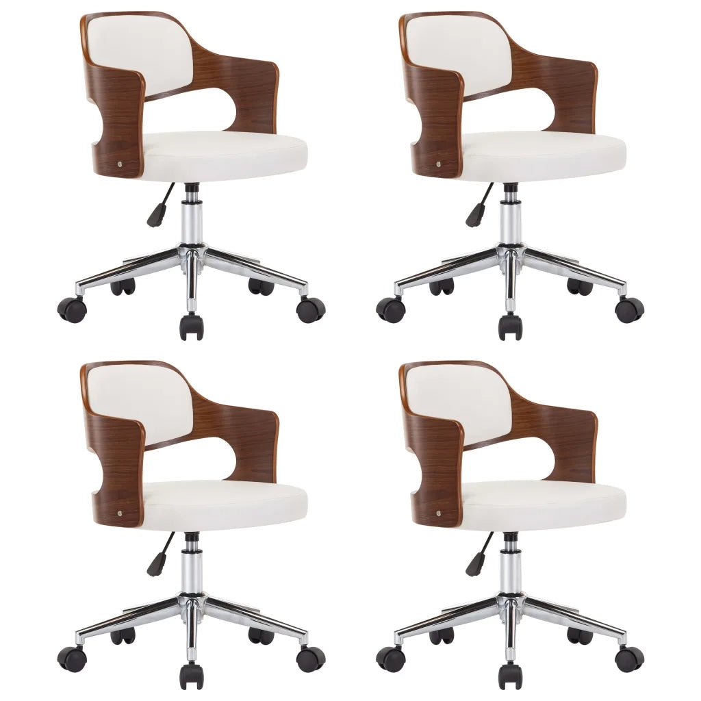 Sedie da Pranzo Girevoli 4 pz Bianche Legno Curvo e Similpelle