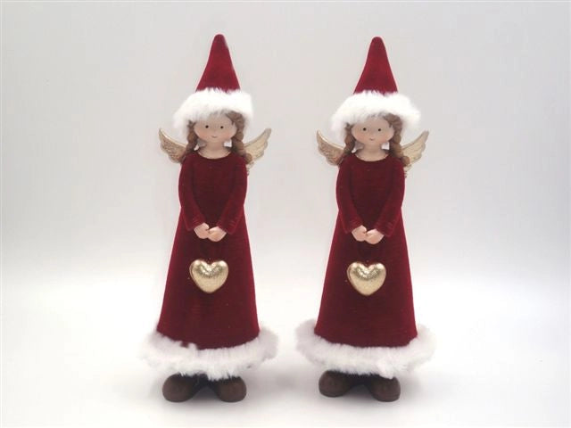 1 pz Decorazione Natale Casa Bimbo in velluto vestito rosso 20 cm