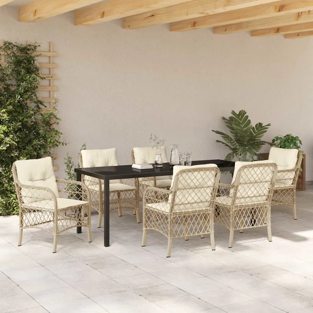 Set da Pranzo per Giardino con cuscino 7 pcs Beige polyrattan 3380230