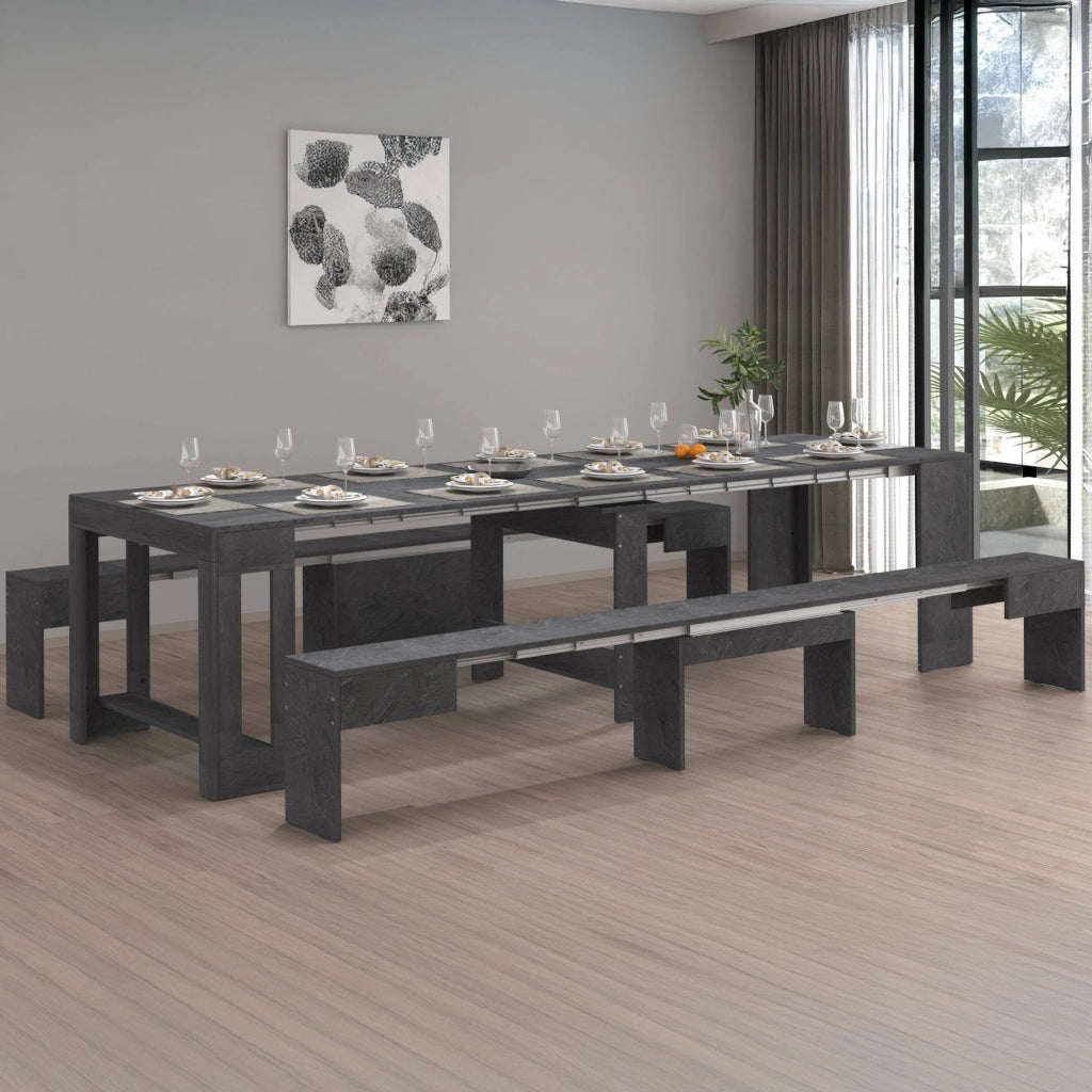 Panca Quedan, Set di 2 sedute per tavolo da pranzo, Panche allungabili, 290x25h45 cm, Ardesia