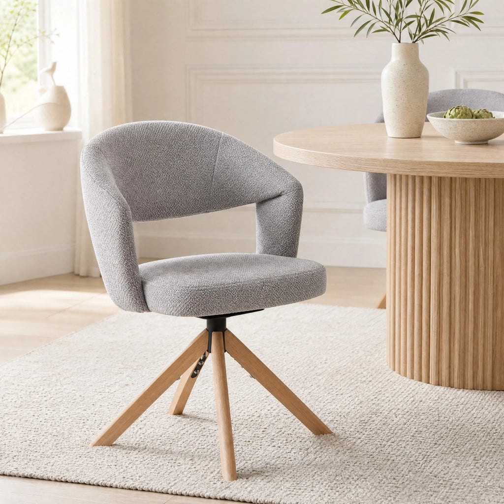 Sedia da pranzo Set da 2 Girevole con Rotazione 360 e Schienale Curvo in Tessuto Grigio e Legno Massello