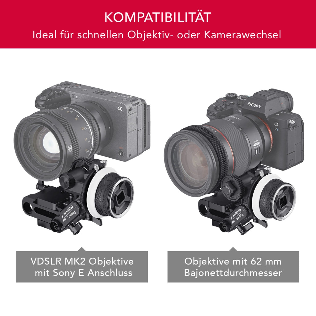Cine Kit per fotocamere Sony E-mount - follow focus professionale per VDSLR MK2 e obiettivi con baionetta da 62 mm di diametro, marcatura AB regolabile (stopper)