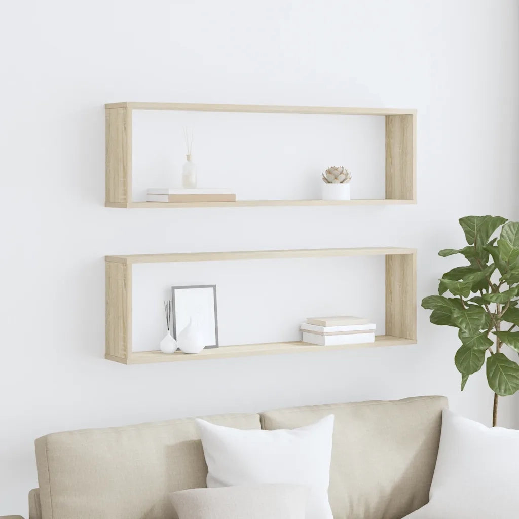 Mensole Parete a Cubo 2pz Rovere Sonoma 100x15x30cm Multistrato 807088