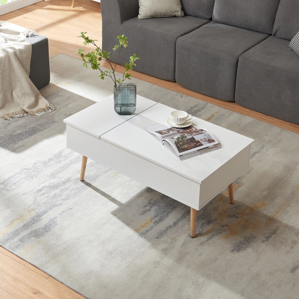 Tavolino da Salotto Flesen con Piano Sollevabile e Scomparti 92 x 52 x 41 cm - Bianco [en.casa]