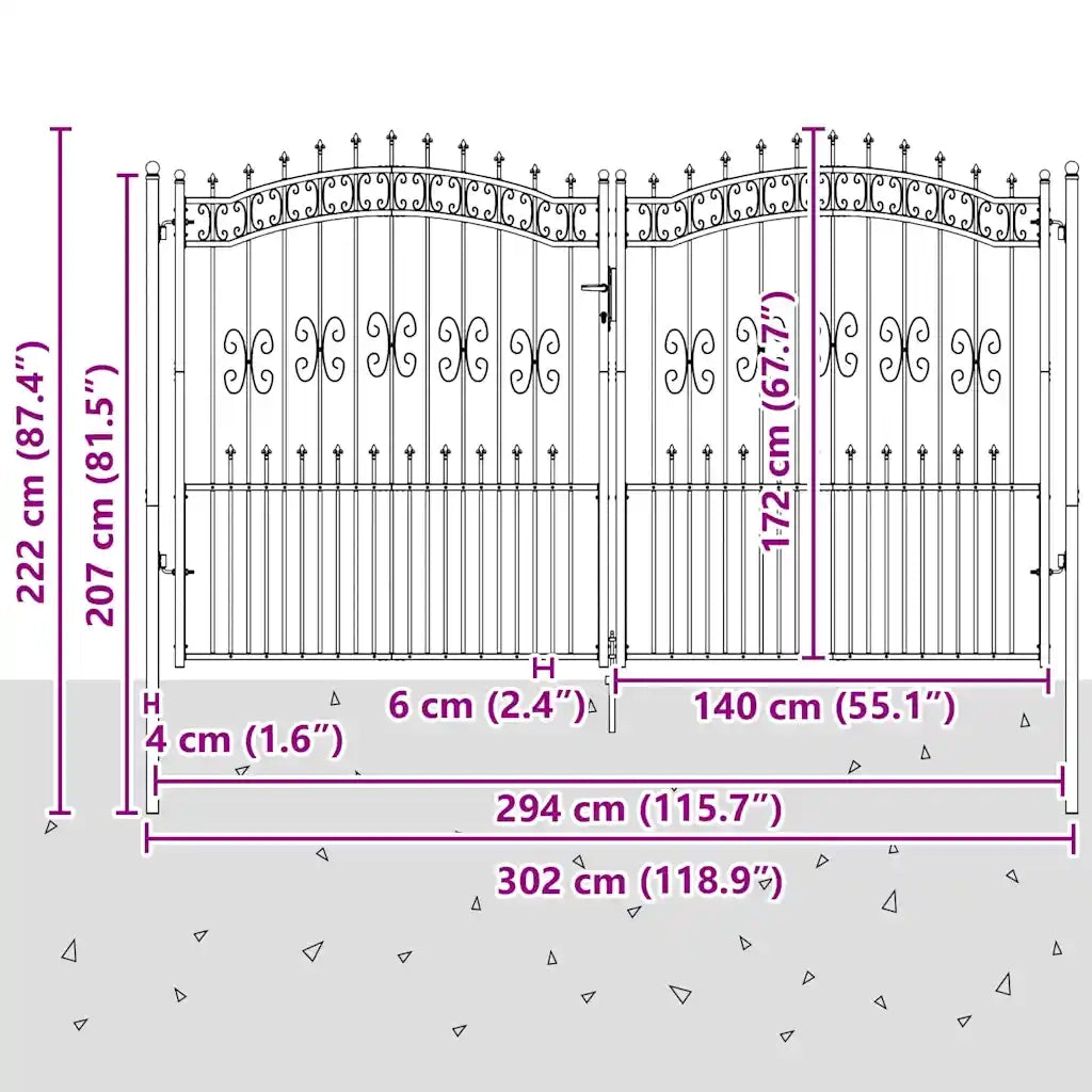 Cancello per recinzione Kampen con punta a lancia Nero 302x172 cm in acciaio 151098