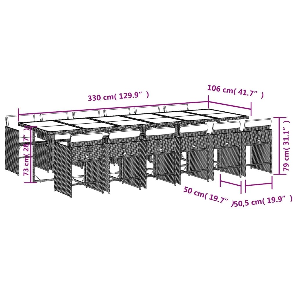 Set da Pranzo da Giardino 13pz con Cuscini Marrone Polyrattan 3277892