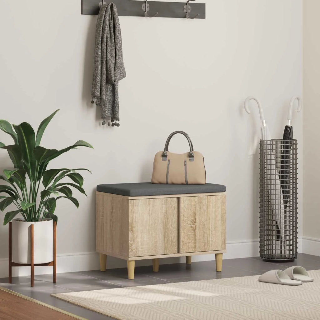 Panca per ingresso con cuscino-Sgabello-Panca da Corridoio Rovere Sonoma 60 x 38 x 46 cm 151915