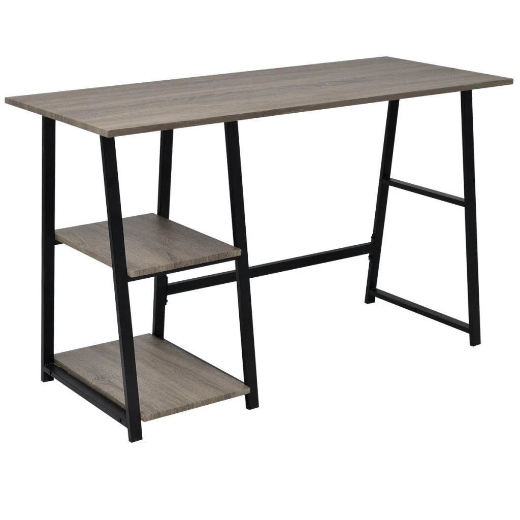 Scrivania/mobile da lavoro per computer con 2 ripiani grigio e rovere 0502078