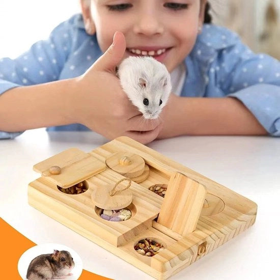 Giocattolo di ricerca alimentare per cavi, 6-in-1 giocattolo interattivo in legno per topi, dispenser di cibo per piccoli animali, adatto per conigli, chinchi, ratti e gerbili