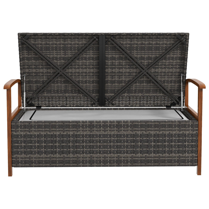 Divano da Giardino 2 Posti con Spazio Portaoggetti e Cuscini 127.5x64x81 cm in Rattan e Acciaio