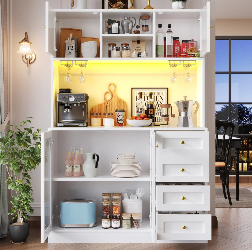 Credenza 120x40x188 cm con striscia LED controllabile da app in MDF bianco