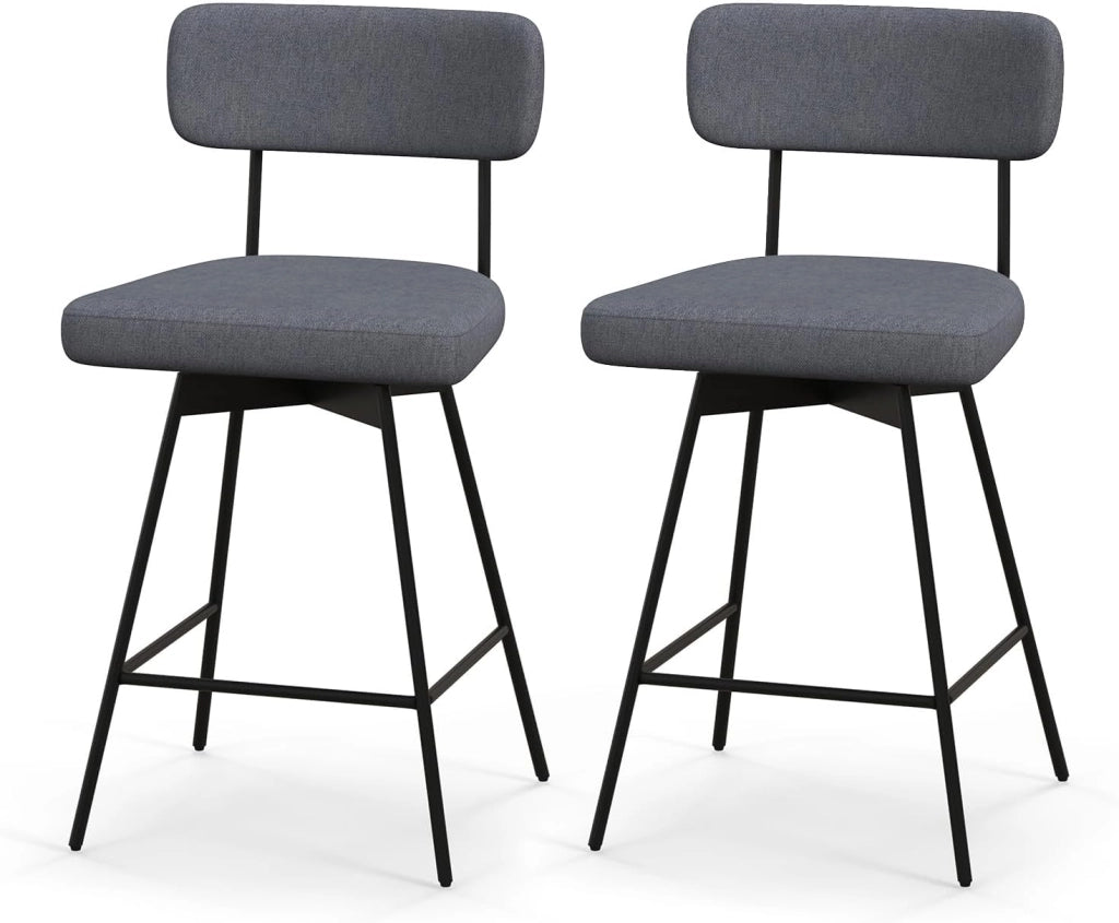 Set di Sgabelli da Bar 2, Sgabelli da Bar Girevoli 360º con Sedile Imbottito, Schienale Curvato e Poggiapiedi in Metallo, per Cucina e Sala da Pranzo (Beige/Grigio) (Grigio)