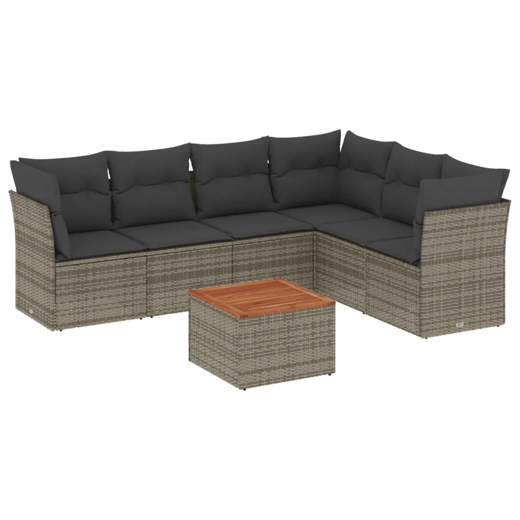 Set Divani da Giardino 7 pz con Cuscini Grigio in Polyrattan 3223659