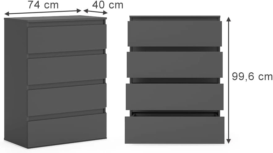 Cassettiera per camera da letto Claus, Antracite, 74 x 99.6 cm con 4 cassetti