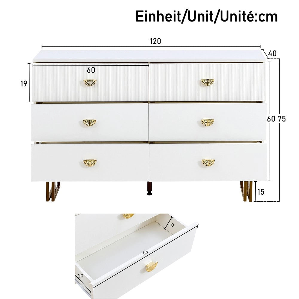 Cassettiera ¨C MINIMAL ¨C Bianco, MDF e Metallo, 6 Cassetti, 120x40x75 cm